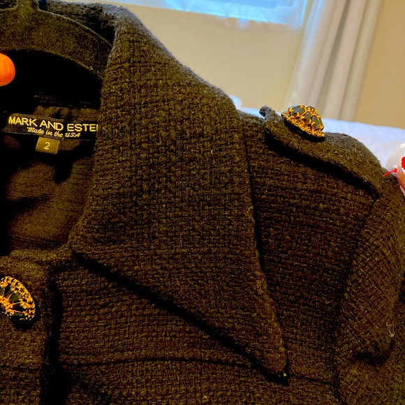 Vintage woman’s swing coat wool blend  brass/black glass stones made in USA - Picture 9 of 14